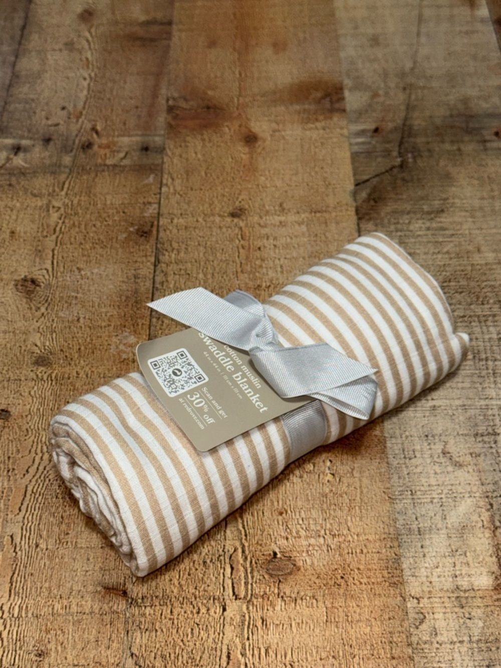 RED ROVR 100% Certified Organic Cotton Muslin Swaddle tan white striped 
New